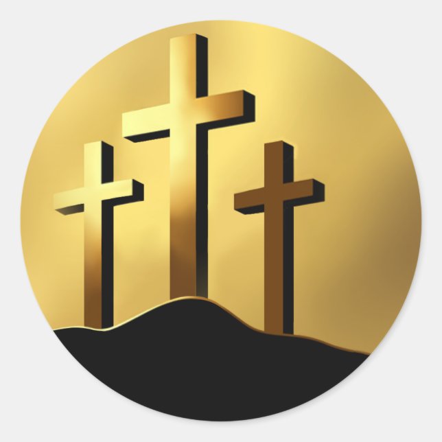 Christliche Kreuze auf Calvary Runder Aufkleber (Vorderseite)