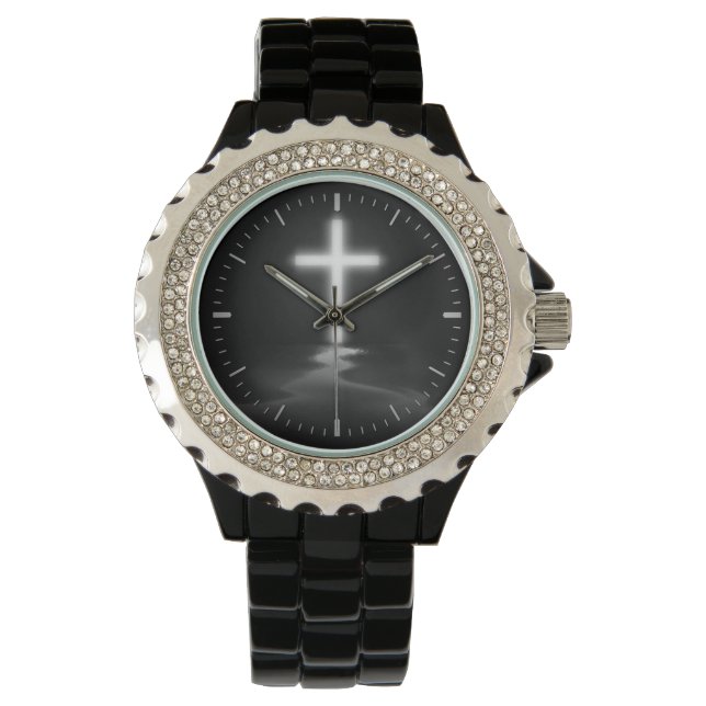 Christliche Kreuzreflektion im Nebel Armbanduhr (Vorderseite)