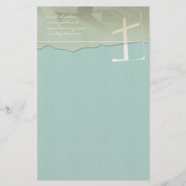Christliche Kreuzstandort Rose auf Aqua Blue Briefpapier (Vorderseite)