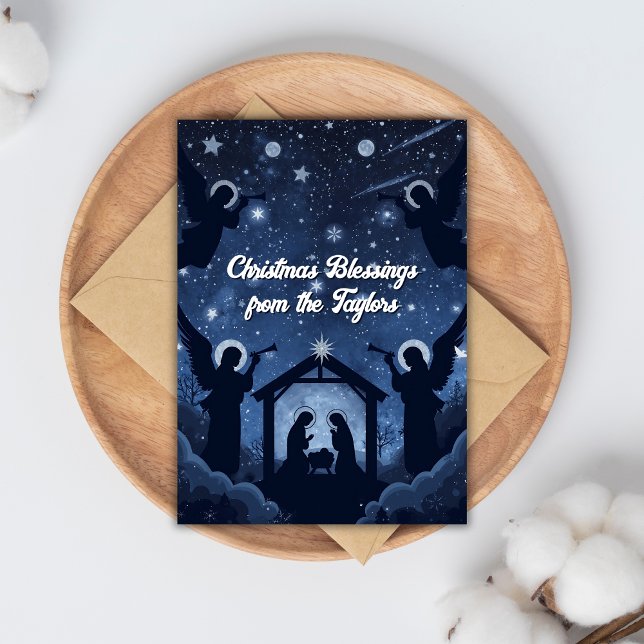 Christliche Krippe Weihnachten (Christian Nativity Christmas Card with Angels and Luke 2:13-14 Scripture)