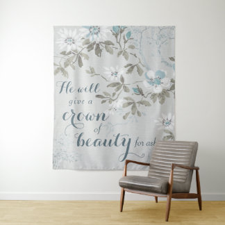 Christliche Krone von Beauty Blue Floral Wandteppich