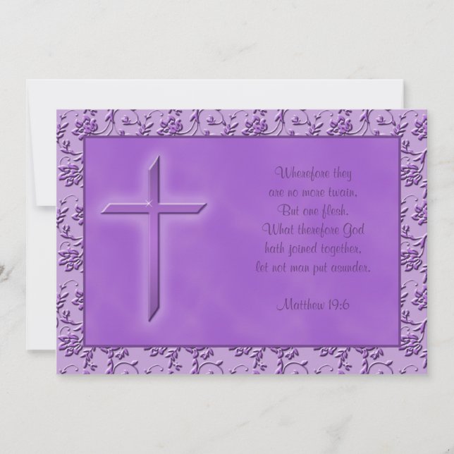 Christliche Lila Leidenschaft für Hochzeiten Einladung (Vorderseite)
