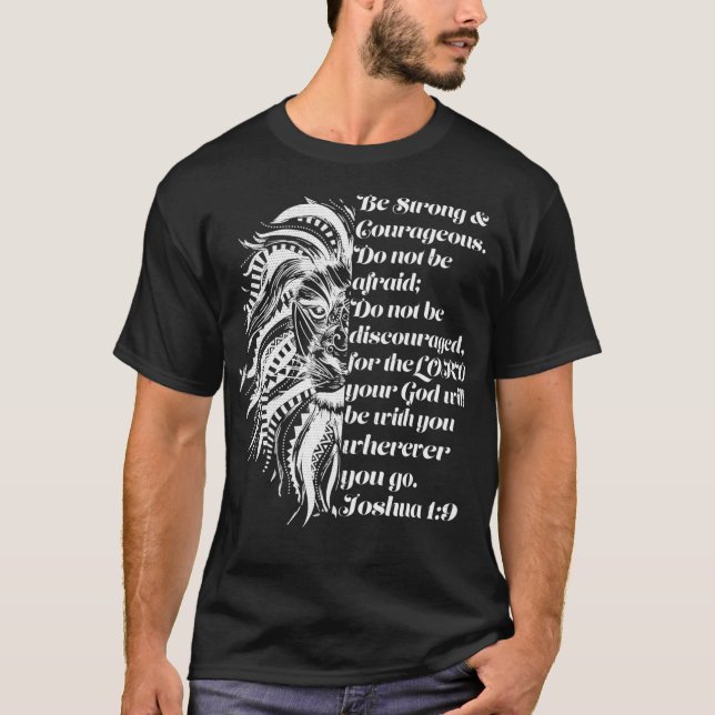 Christliche Lion Joshua 19 sei stark mutig Bibl T-Shirt (Vorderseite)