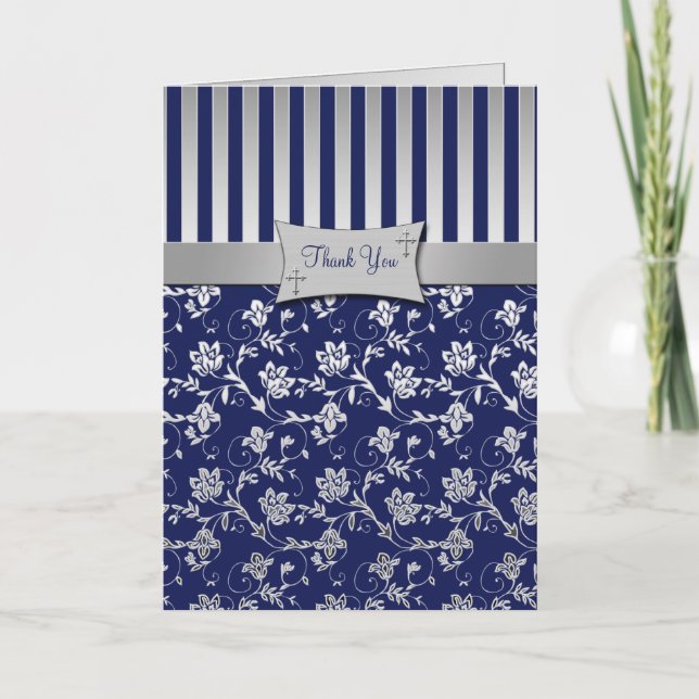 Christliche Marine und Silver Floral Dankeschön Ka Dankeskarte (Vorderseite)