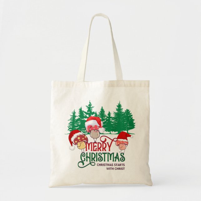 Christliche MERRY CHRISTMAS MUSHROOME im Wald Tragetasche (Vorne)