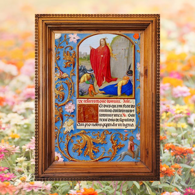 Christliche mittelalterliche Auferstehung Jesu Ost Poster (Religious Christian Catholic Medieval Manuscript Resurrection of Jesus Christ is Risen Easter Poster)