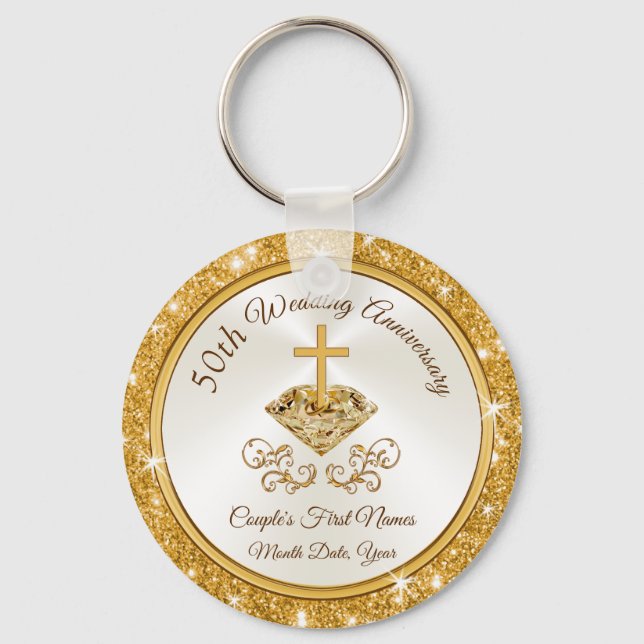 Christliche Personalisierte Goldene Jubiläumsfavor Schlüsselanhänger (Vorderseite)