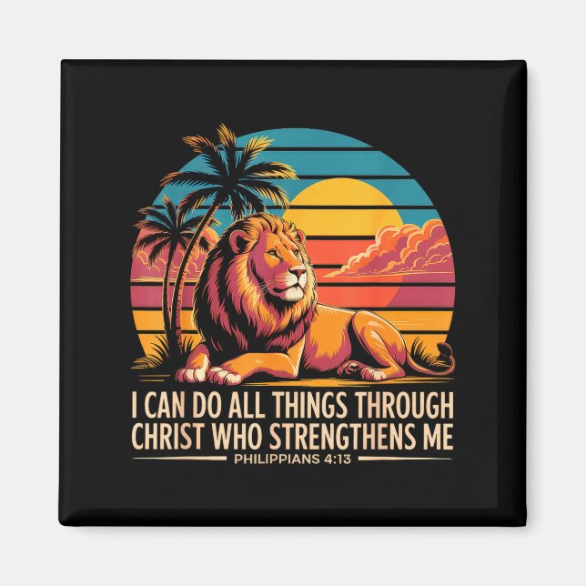 Christliche Philipper 4 13 Religiöser Löwe Stärke  Magnet (Vorne)