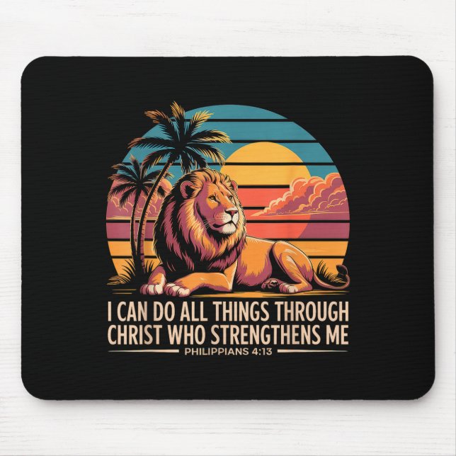 Christliche Philipper 4_13 Religiöser Löwe Stärke Mousepad (Vorne)