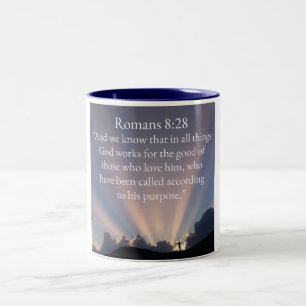 Christliche Römer 8:28 Bibelvers Kaffee-Tasse Zweifarbige Tasse