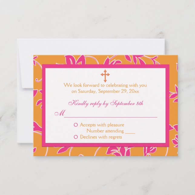 Christliche rosa Mandarine, florale RSVP-Karte Einladung (Vorderseite)