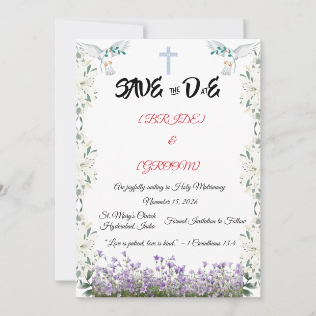 Christliche "Save the Date"-Karte mit Kreuz Save The Date (Vorderseite)