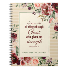 Christliche Schrift Burgunder Floral Personalisier Notizblock
