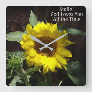 Christliche Sonnenblume Lächeln Gott Liebe Sie Quadratische Wanduhr
