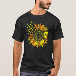 Christliche Sonnenblume Leopard Print Cross Happ T-Shirt