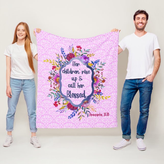Christliche Sprichwörter 31:28| Bibelverse Floral  Fleecedecke (Beispiel)