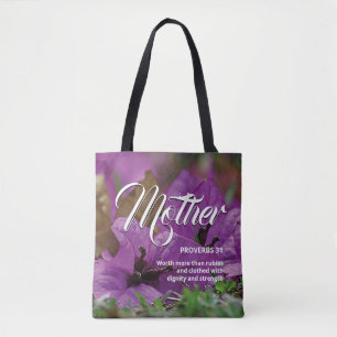 CHRISTLICHE Sprichwörter des MUTTERTAGS 31 Lila Bl Tasche