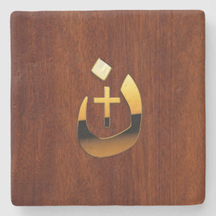 Christliche Symbole des Nazarenkreuzs in Gold Steinuntersetzer