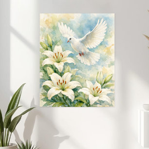 Christliche Taube & Lilie Aquarell Poster
