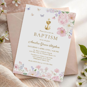 Christliche Taufe eines Mädchens Pastell-Blumen-Sc Einladung
