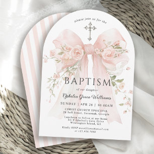 Christliche Taufe eines Mädchens Rosa Florales Ban Einladung