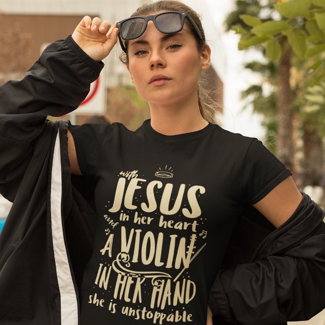Christliche Unterstützung für Violinisten Tri-Blend Shirt (Christian Violinist with Jesus in Her Heart She Unstoppable T-shirt)