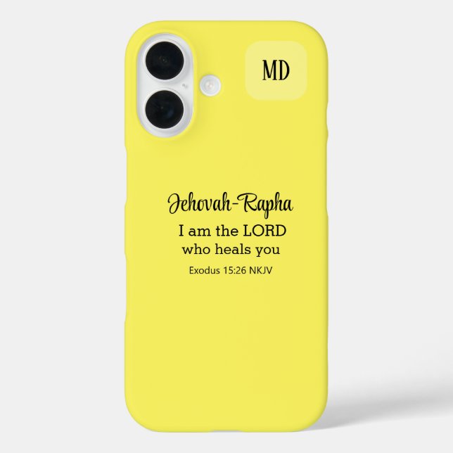 Christliche Verse Gelbe Monogramm iPhone 16 Hülle (Rückseite)