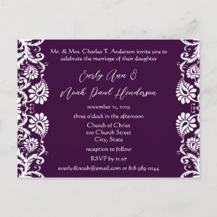 Christliche Vintage Damask Hochzeit Lila Einladungspostkarte