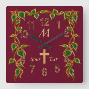 Christliche Wand-Uhren mit Monogramm und Ihrem Quadratische Wanduhr