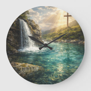 Christliche Wandkunst 'Lebendiges Wasser' Große Wanduhr