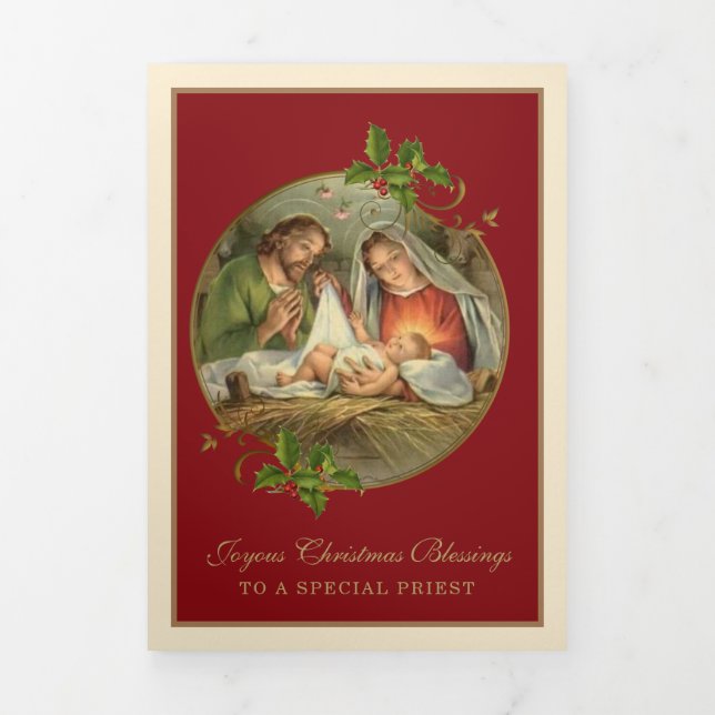 Christliche Weihnachten Jesus Jungfrau Mary St Jos Dreifach Gefaltete Urlaubskarte (Cover)