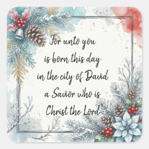 Christliche Weihnachts-Schriftstickerei-Schrift Quadratischer Aufkleber