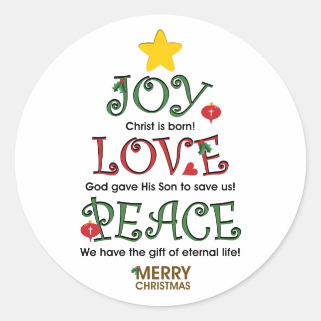 Christliche Weihnachtsfreude Liebe und Frieden Runder Aufkleber (Vorderseite)
