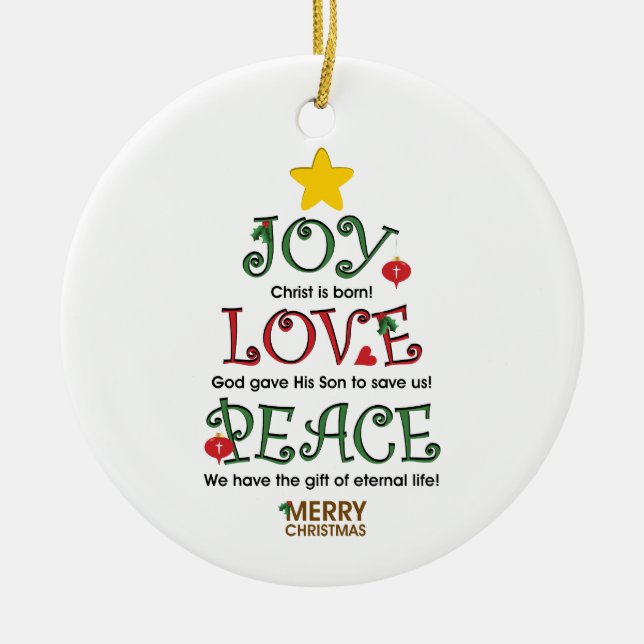 Christliche Weihnachtsfreude-Liebe und Keramikornament (Vorne)