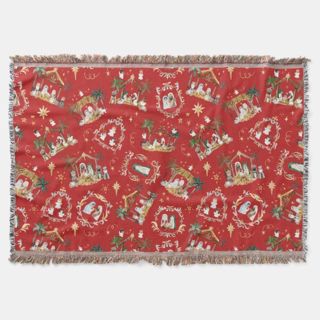 Christliche Weihnachtsgebirgskrippe Rot Decke (Vorderseite)