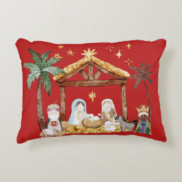 Christliche Weihnachtsgebirgskrippe Rot Dekokissen