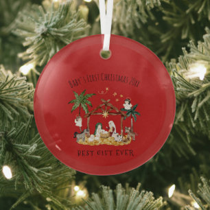 Christliche Weihnachtsgebirgskrippe Rot Ornament Aus Glas