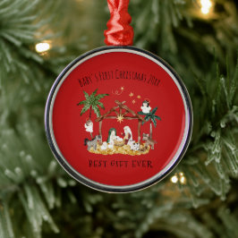 Christliche Weihnachtsgebirgskrippe Rot Ornament Aus Metall