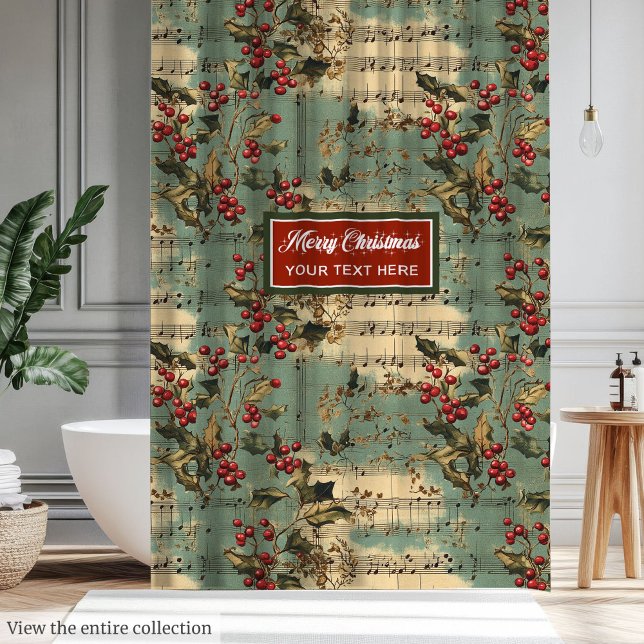 Christliche Weihnachtslieder Duschvorhang (Artistic vintage Christmas carols holly berry Shower Curtain)