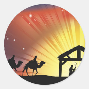 Christliche Weihnachtsnativity-Szene Runder Aufkleber