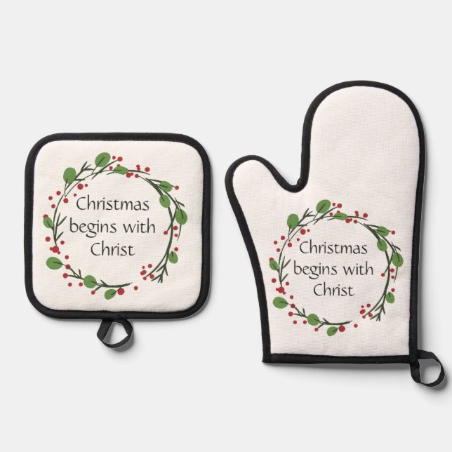 Christliche Weihnachtsschrift Ofenhandschuh & Topflappen-Set (Vorderseite)