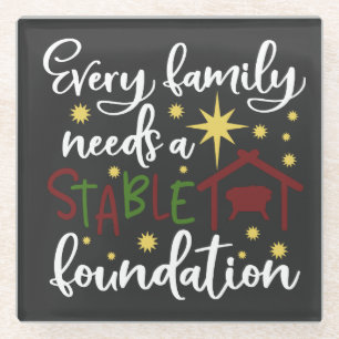 Christliche Weihnachtsstall-Familienfundament Glasuntersetzer