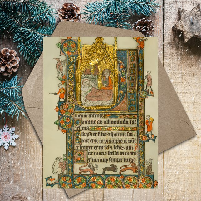 Christliche Weihnachtsszene Mittelalter Postkarte (Ave Maris Stella Christmas Nativity Scene Medieval Catholic Christian Postcard)