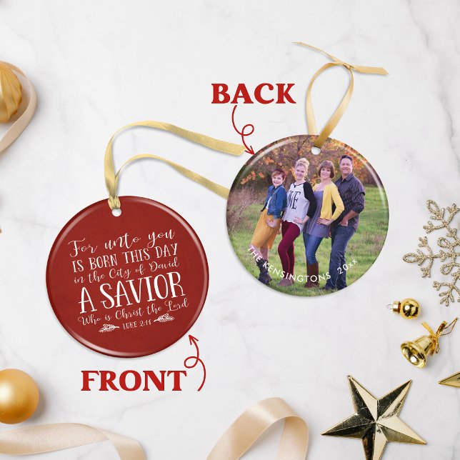 Christliche Weihnachtsverse Typografie Holiday Fot Keramik Ornament (Christian Christmas Verse Typography Holiday Photo Ceramic Ornament)
