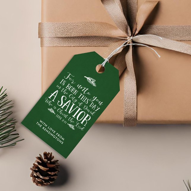 Christliche Weihnachtsverse Typografie Holiday Gre Geschenkanhänger (Christian Christmas Verse Typography Holiday Green Gift Tags)