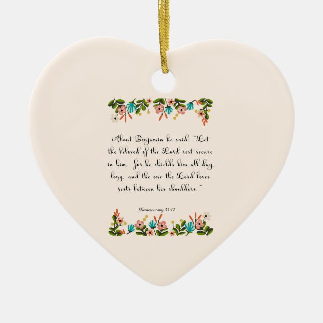 Christliche Zitat-Kunst - Deuteronomy 33:12 Keramik Ornament (Vorne)