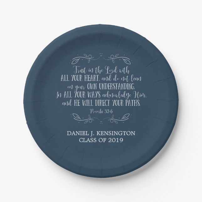 Christlicher Abschluss Bibel Verse Typografie Blau Pappteller (Vorderseite)