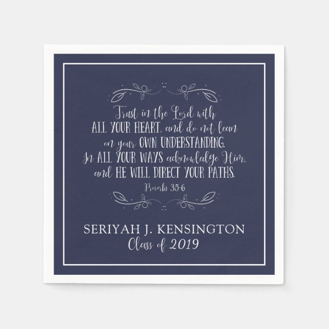 Christlicher Abschluss Bibel Verse Typografie Blau Serviette (Vorderseite)