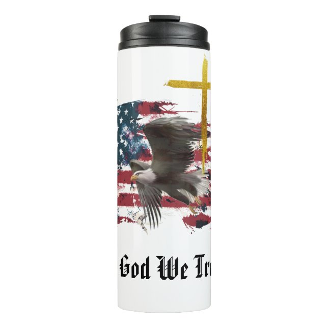 *~* Christlicher Adlerfahne Gold Cross AP16 Thermosbecher (Vorderseite)