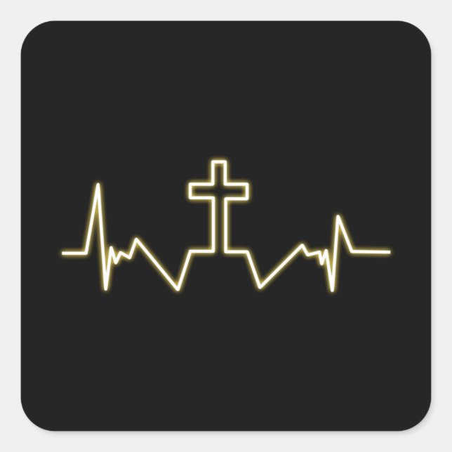 Christlicher Aufkleber (Quadrat) - Kreuz und Puls (Vorderseite)